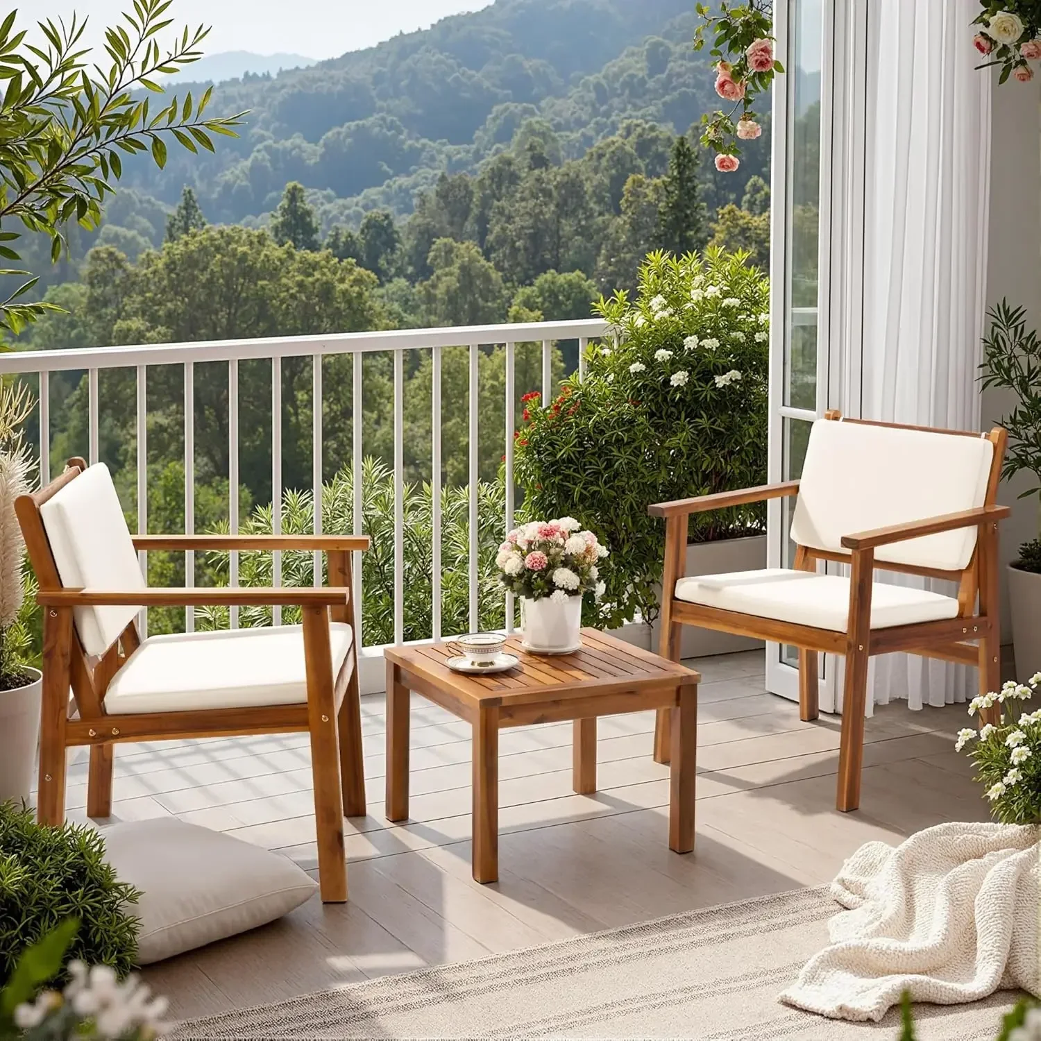 Patio Chairs 3 Piece Acacia Wo - Outdoor Furniture Balcony recension och pris