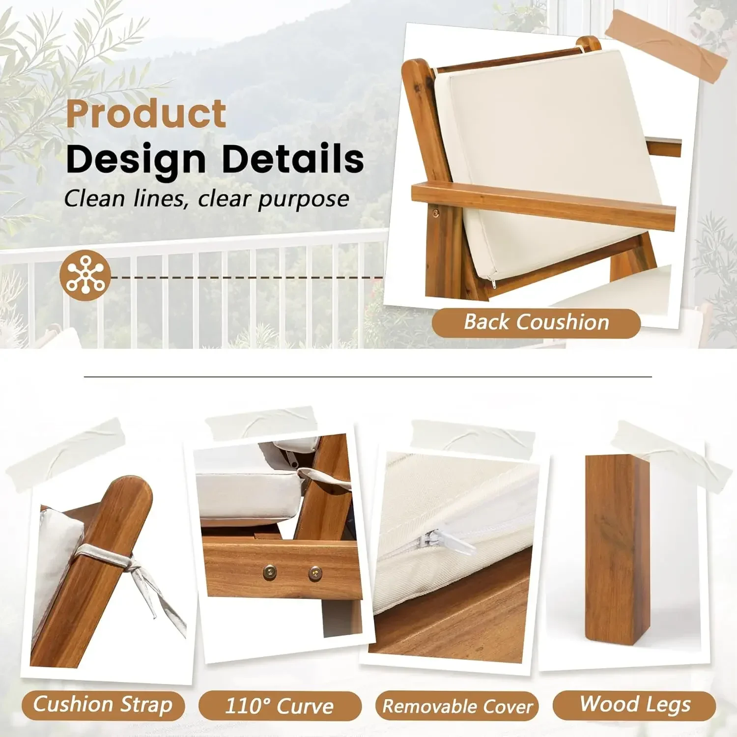 Patio Chairs 3 Piece Acacia Wo - Outdoor Furniture Balcony recension och pris