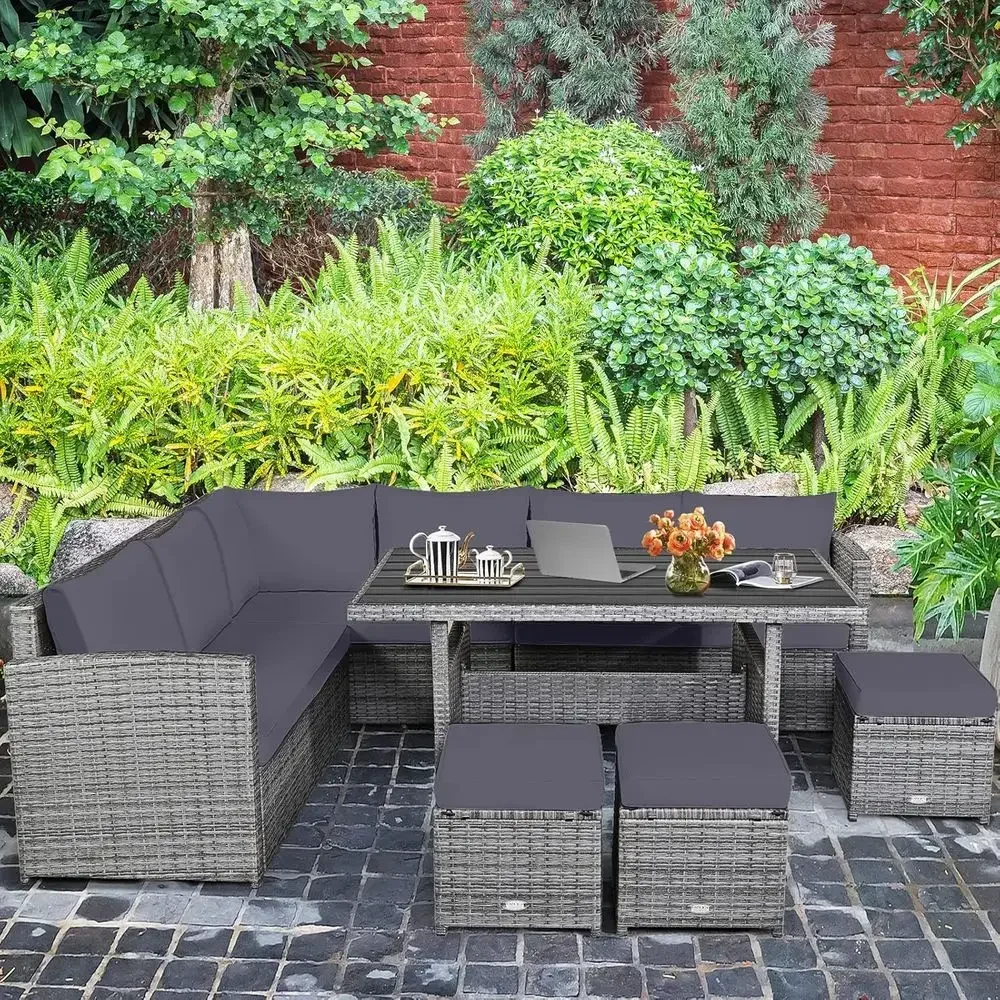 Grey 7-Piece Rattan Patio Furn - Outdoor Furniture Balcony recension och pris