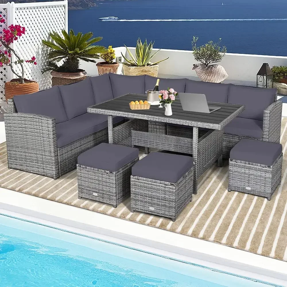 Grey 7-Piece Rattan Patio Furn - Outdoor Furniture Balcony recension och pris